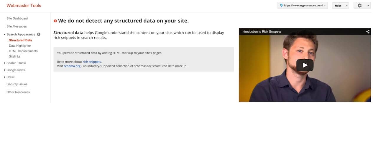 Google Webmaster Tools - No Structured Data