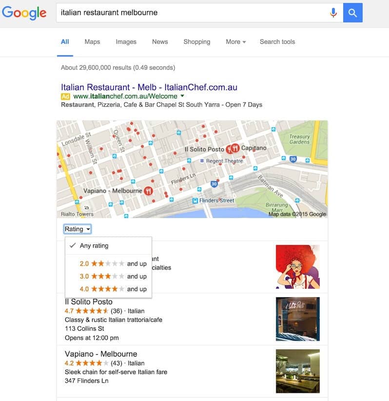 Google Maps Ratings Filter
